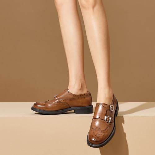 Image of BEAU TODAY Women Monk Strap Loafers Cap Toe Business Causal Loafer Shoes