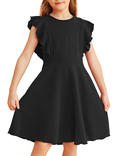 Tutu Dreams Flutter Sleeve A-Line Swing Flared Party Dress For Girls 6-14 Years Birthday Wedding Holiday (As1, Age, 9_Years, 10_Years, Black, 9-10 Years) #TOP7