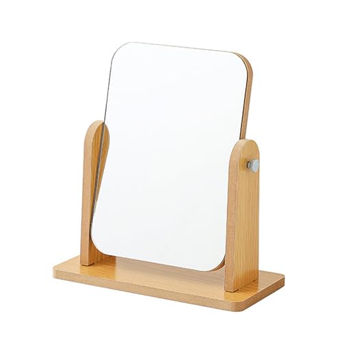Espejo de maquillaje rectangular con soporte de bambú