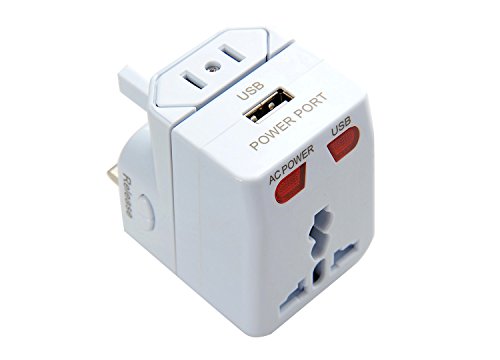 Nomadic Trader JT-2003-W All-in One Travel Adapter with USB Charger, White