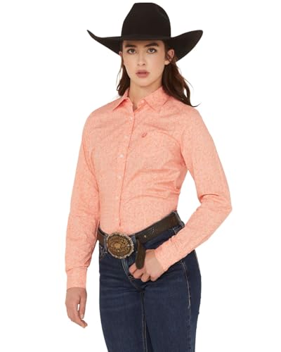 Cinch Western Shirt Womens L/S Paisley Stretch Coral MSW9164241