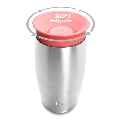 Image of Munchkin Stainless Steel Sippy Cups for Toddlers 1-3, Spill Proof Miracle 360 Cup, Insulated, Pink,10 Ounces (Pack of 12)