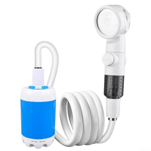 Yuanpgky Sistema de ducha de camping con bomba de agua de doble velocidad, manguera de PVC antitorceduras, cabezal de ducha portátil para viajes, lavado de coches, baño de mascotas (azul)