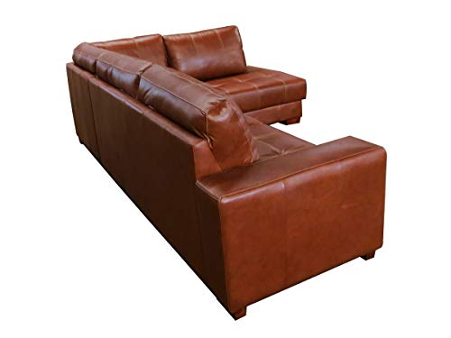 Sofá de Couro Canto Marrocos 3 lugares com Chaise Direita - Conhaque com Brilho