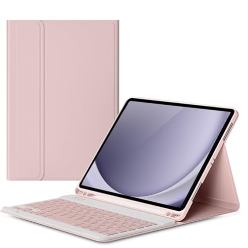 QIXUZENI Case Compatible with Samsung Galaxy Tab A9 Plus 11 Inch 2023 Case with Keyboard PU Leather Cases with Magnetically Detachable Wireless Keyboard (Pink)