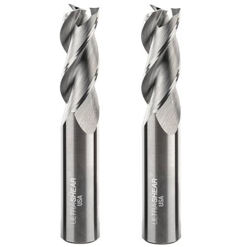 Image of 1 /2 Inch End Mills, 3 Flute, 2 Pack, USA Made Solid Carbide CNC Aluminum Cutting Bits for Roughing & Finishing - Square End - UF27006