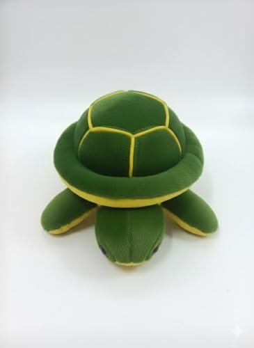 Image of TortoisePlush Sea Turtle Soft Toy, Dark Green and Yellow, 22 cm, Stuffed Animal for Kids, Modern Design, Tortoise Theme, Durable Quality (Dark Green)
