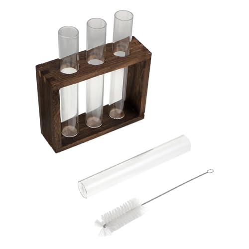 DOITOOL Vase Hydroponique Verre avec Support Bois Vintage Tubes à Essai pour Décoration Intérieure et Culture Eau