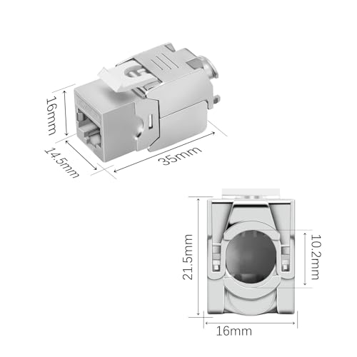 2x CAT 7 Keystone RJ45 Modul Buchse LAN Kabel 10 Gbit/s bis 1000 MHz AWG 22-24 werkzeuglos LSA vollgeschirmt STP Einbaubuchse RJ45 Buchse Schneidklemme für Patchpanel und Netzwerkdose