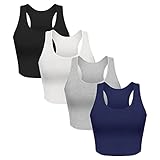 KCDDUMK 4 Pieces Basic Crop Tank Tops Sleeveless Racerback Crop Sport Cotton Top for Women