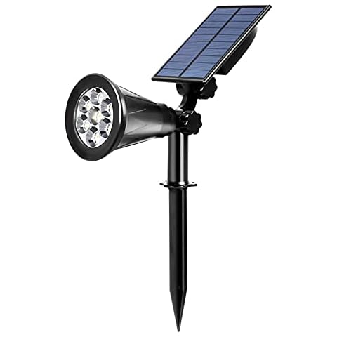 Solar Lights Outdoor Bright Spotlight Adjustable 7 LED Daylight White 6000K Landscape Lights Waterproof 2-in-1 Wall Lights Ground Light Security Lighting Dark Sensing Auto On/Off Cover