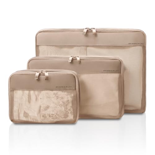 Briggs & Riley Compression Packing Cube Set - Bag Organizer for Check In Suitcase & Luggage, For Women & Men, Pack Accessories for Vacation - Travel Must Haves, 3-Piece, Tan