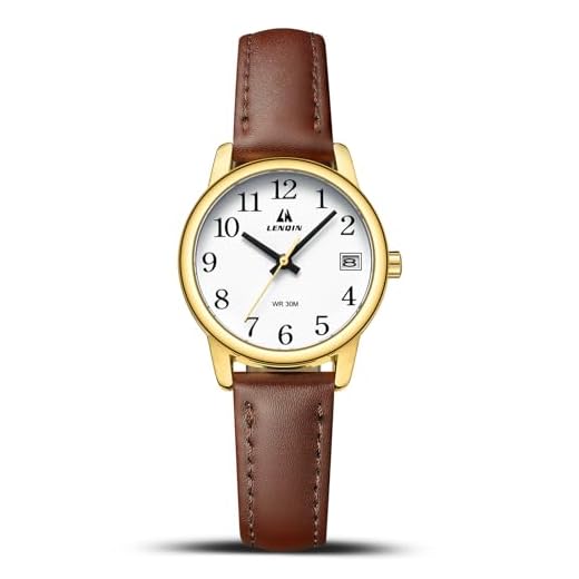 LN LENQIN Montre Femme Montres à Quartz analogiques pour Femmes Montres-Bracelets pour Femmes étanches avec Bracelet en Cuir (L0133-Brown Gold White)