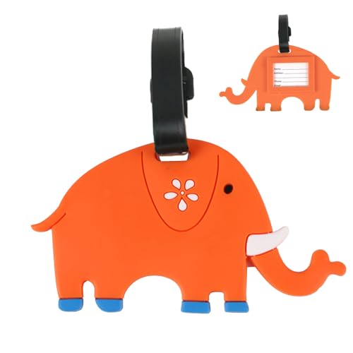 Cute Luggage Tags-Colorful Luggage Tags Cartoon Vegetable Rubber ID Tags for Travel Baggage Suitcase Bag Funny Identifiers Decor (Orange Elephant)