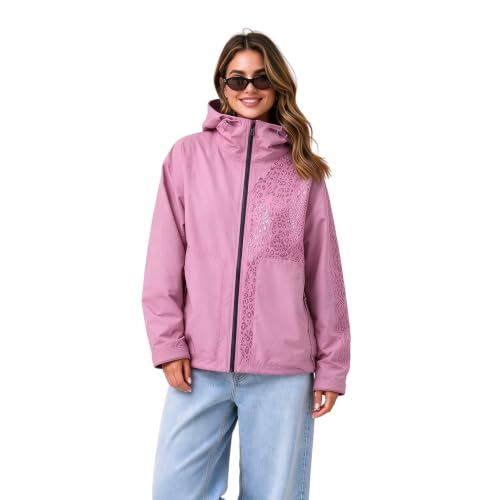 Womens Rain Jacket Zipper Water Reactive Cheetah Hooded Wind Breaker Jacket - image 2
