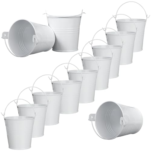 Petit Métal Seaux 12 Pièces avec Poignée Mini Seau à Plantes pour Jardinage Décoration D'intérieur Fête 7.5×7.5×5.5 cm