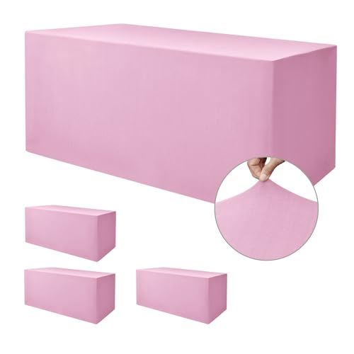 Image of Rectangle Spandex Fitted Tablecloths For Vendor 4 Pcs 72X30 Inch Pink | Wrinkle Resistant Fitted Tablecloths for 6 Foot Folding Table, Vendor Booths, Parties, Craft Show, Trade Show,30x72 Inch