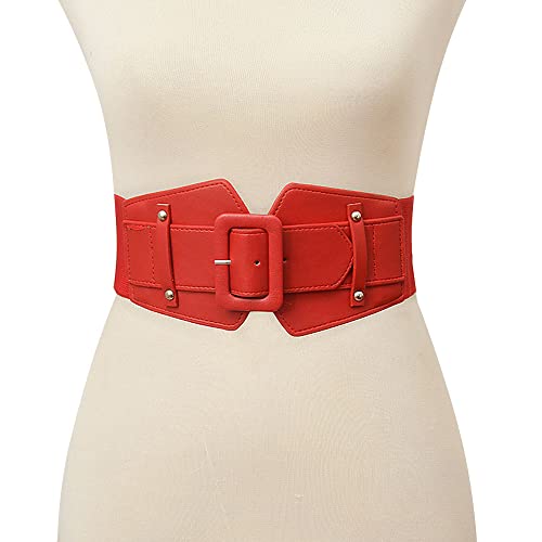 Women's Elastic Wide Waist Belt Vintage Simple Leather Stretch Girdle for Dresses4