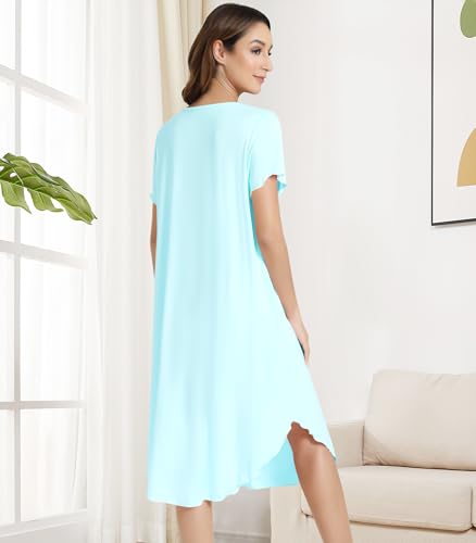 Image of NACHILA Women's Nightgowns-Viscose Made from Bamboo,Soft Nightshirt Short Sleeve Sleepwear Cooling Sleepshirts