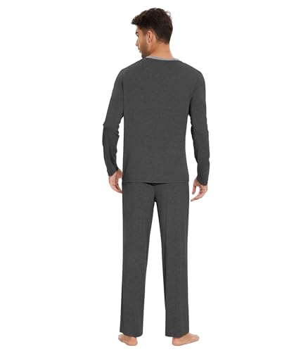 WiWi Men's Viscose from Bamboo Pajama Sets Long Sleeve Top and Pants Sleepwear Nightwear Pjs Loungewear Sleep Set S-XXL2