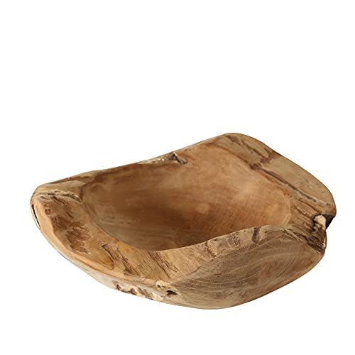 Whw Whole House Worlds Chunky Teak Wood Bowl, Hand Crafted, Dish Size, 9.75 Overall Vessel Diameter, 7 Inch Bowl, Warm Brown, Sanded Smooth, Grainy Knotted, Decorative #TOP27