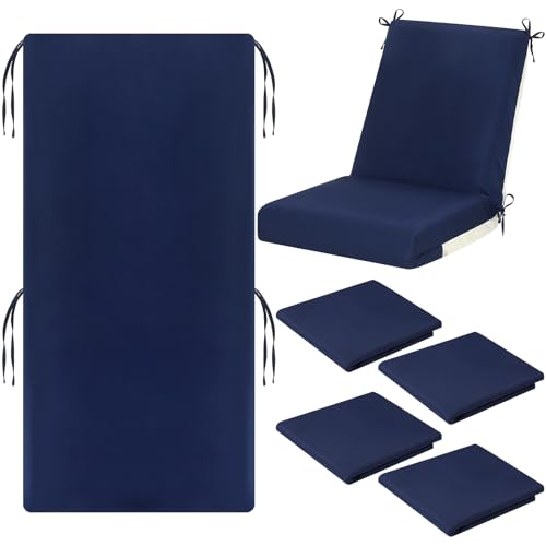 Image of Tudomro 4 Pcs Outdoor High Back Chair Cushion Covers (Not Includes Cushion) Waterproof Patio Replacement Rocking Chair Slipcover Seat Pad Cover with Tie for Furniture (Navy Blue,44'' X 21'')