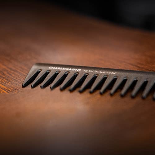 Charlemagne Carbon Wide Tooth Comb - 19 cm - Antistatic Detangling with Wide Tooth Comb for Curls - Ergonomic Grip for Shatterproof Styling Tool for Men - Image 6