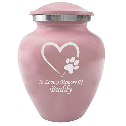 Pink Pet Cremation Urns, Urn for Cats, Dogs, Artwork Cremation Urn, Ash Urns with Personalized Engraving (Heart W/Paw)