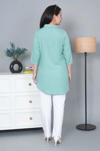 Image of Mlada Rayon Flare Top for Women | 3 /4th Sleeve Regular Fit and Flare Top | Women Office Tops Tunic | Western Long Shirt Top for Women | Shirt Collar Top for Women | Rayon Tunic Tops for Women Western