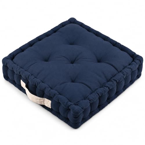 TIENDA EURASIA – Cojines Sillas Terraza | Material Algodón Acolchado | con Asa Resistente | Medidas 45x45x10 cm | Forma Cuadrado | para Asiento en el Suelo, Sillas o Palets (Azul Marino)