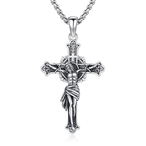 Cadeaux religieux d'exception avec ce collier crucifix pour homme en argent véritable