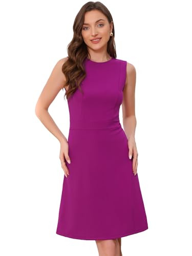 Image of Allegra K Women's Work Dress Round Neck Solid Color Sleeveless A-Line Business Casual Office Dresses