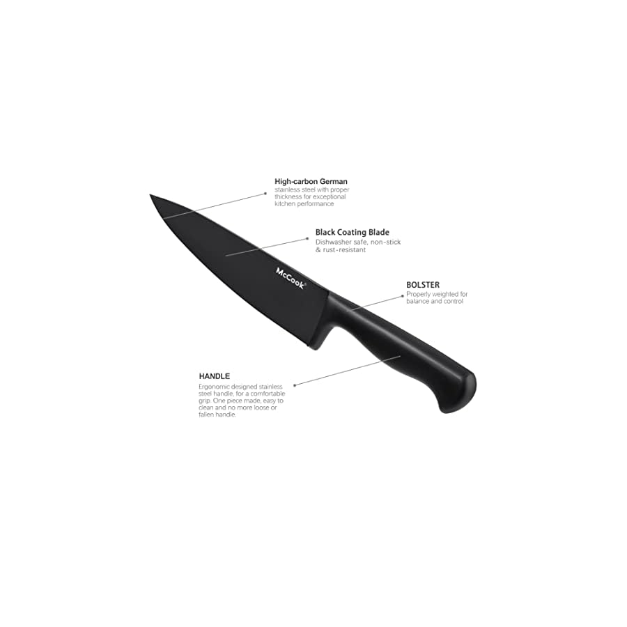 McCook® Knife Sets,German Stainless Steel Knife Block Sets with Built-in Sharpener, Black