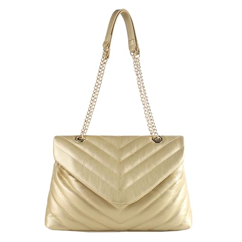 Image of Quilted Crossbody Bag for Women, Soft Vegan Chevron Purses, Trendy Shoulder Handbags with Flap