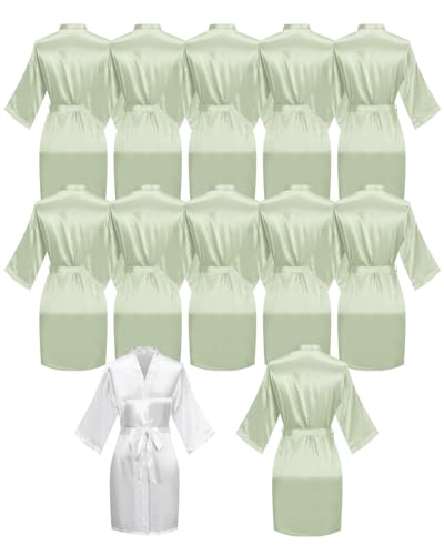goodmansam 12 piezas de batas de satén sedoso para dama de honor para mujer, ropa de dormir para boda, novia, fiesta de cumpleaños, Blanco, verde claro, talla única