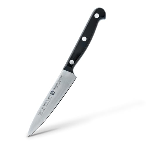 Cuchillo Utilitario Simón Gourmet Classic 13cm - Cuchillo Profesional para Verduras y Embutidos, Hoja Enteriza de Acero Troquelado, Mango Negro Ergonómico, Ligero y Duradero
