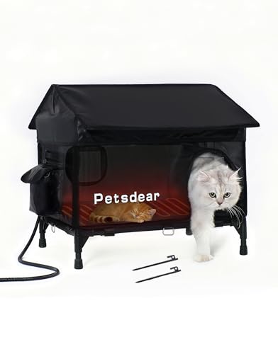 Heated Outdoor Cat House - Large, Weatherproof & Insulated for Multiple Cats (Black)