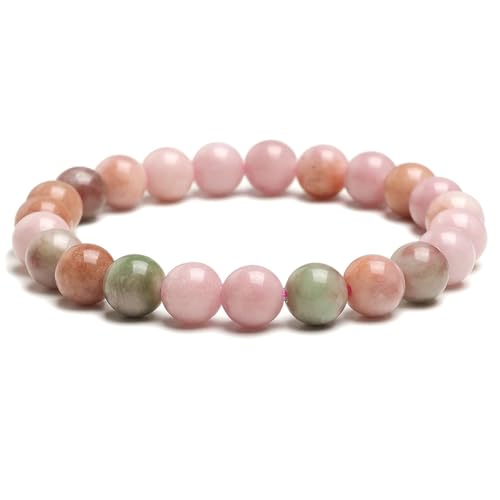 Landorilo Handmade Echte Naturstein Perlen Heilsteine Armband Damen Herren, 8MM Runde Edelsteine Yoga Armbänder, Glücksarmband, Kreative Schmuck Geschenke(Mehrfacher Rosa Achat)