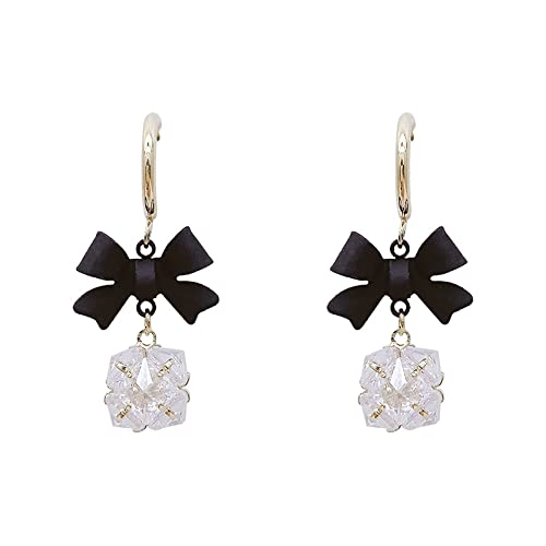 Boucles d'oreilles zircon et nœud papillon noir, bijou de fête élégant pour femme