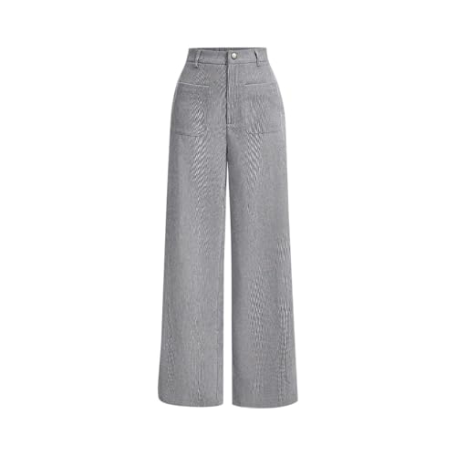 Womens Corduroy Pants Casual Fall High Waisted Wide Leg Pants Loose Stretchy Business Work Trousers with Pockets