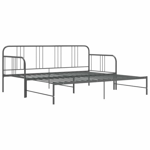 vidaXL Ausziehbett Sofabett Ausziehsofa Bettgestell Tagesbett Schlafsofa Gästebett Bett Metallbett Bettsofa Sofa Couch Grau Metall 90x200cm – Bild 7