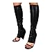 Liliana Women's Chunky Block Heel Peep Open Toe Knee High Boots Nano-11 Black 10