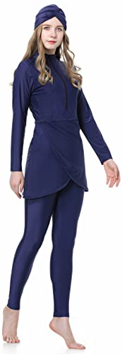 Muslim Swimsuits for Women 3 Piece Full Coverage Zipper Front Swimwear Islamic Rash Guard Burkini2
