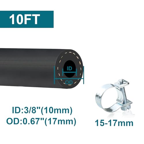 ZONBANG 3/8 Fuel Line, NBR Rubber 3/8 Fuel Hose Nylon Braided with Hose Clamps, Fuel Line Hose for Automotive Vehicles(10FT)