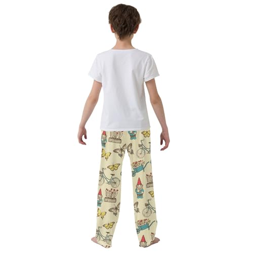 Gnome Butterfly Bicycle Boys Long Pants Soft Trousers Elastic Waist Kids Lounge Bottoms with Pockets S-XL3