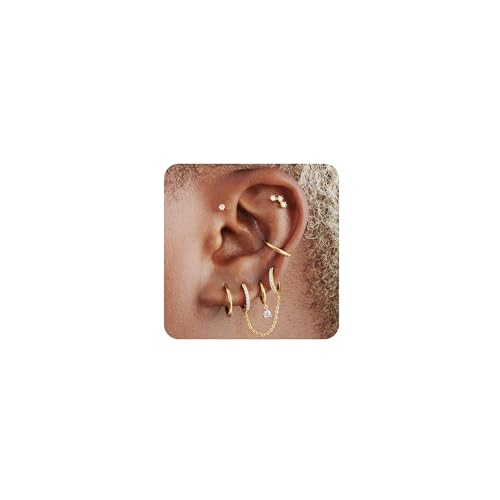 Gold Earrings Set for Women, 14K Gold Plated Stud and Cartilage Earring Sets for Multiple Piercing, Hypoallergenic Stackable Small Gold Huggie Hoop Earrings for Women Jewelry