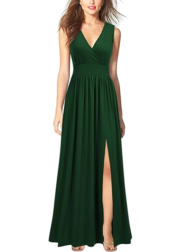 Image of WOOSEA Women Sleeveless Deep V Neck Split Loose Sexy Plain Long Maxi Casual Dress