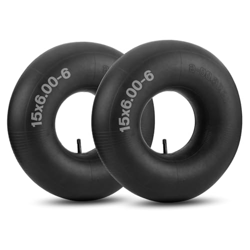 Lot de 2 chambres à air de rechange pour pneus de 15 x 6,00-6, pneus de tondeuse à gazon, tuyau à air en caoutchouc épais 15 x 600-6 avec tige de valve...