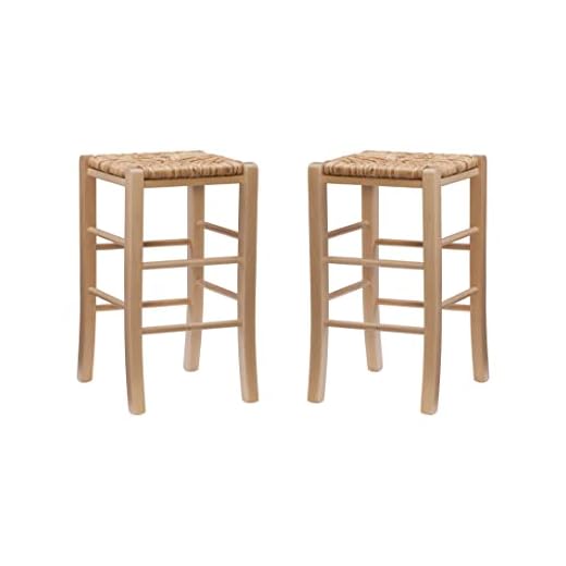 Linon Augustus Natural Backless Counter Stool with Woven Seagrass Seat, Set of 2