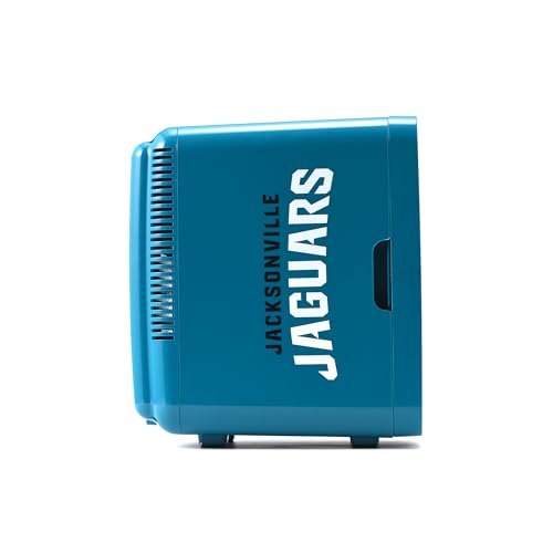 Image of Ukonic NFL Jacksonville Jaguars 15-Can Mini Fridge 10L - AC /DC Powered, Official Team Colors & Logo, Portable Cooler for Tailgates, Home, Office, or Car